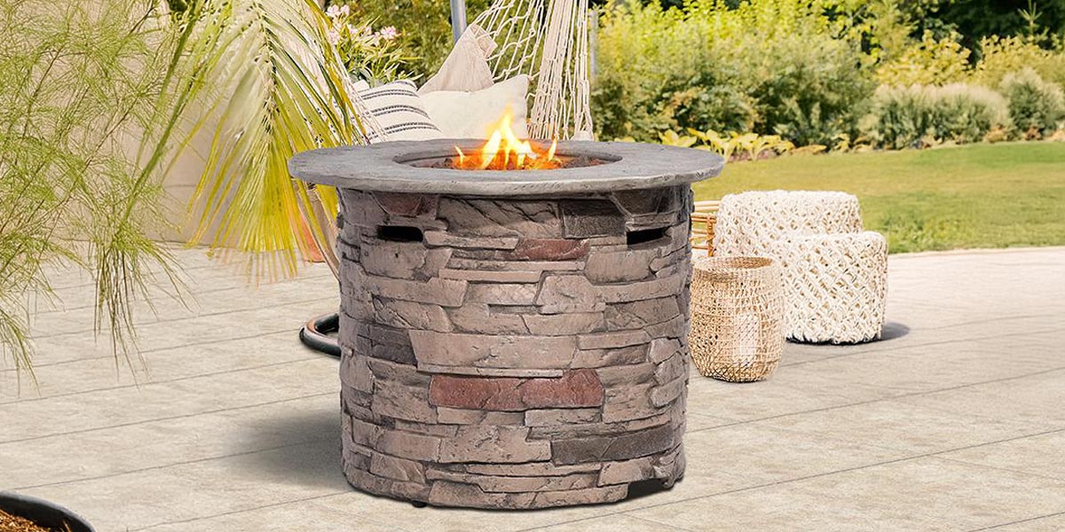 SUNBURY Outdoor Stonecrest Round Propane Patio Fire Pit Table
