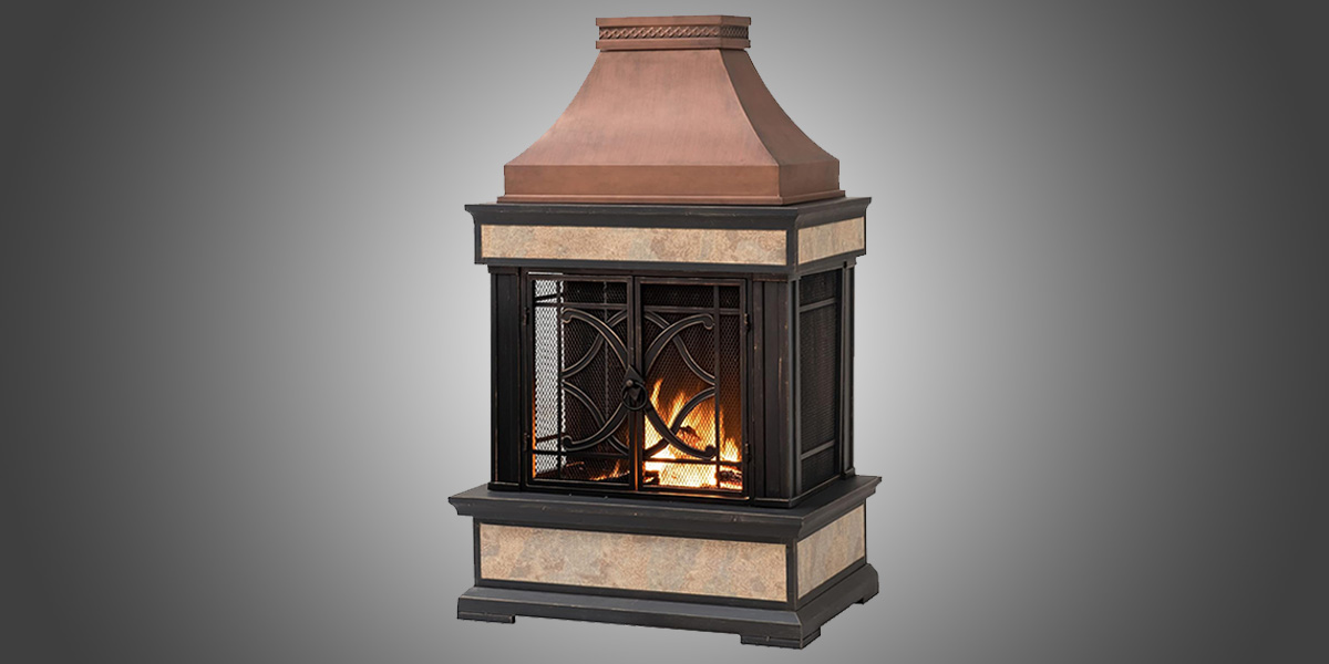Smith Collection Outdoor Patio Wood Burning Steel Fireplace with Chimney