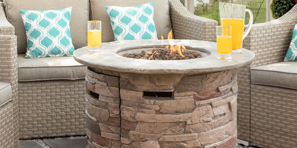 SUNBURY Outdoor Round Propane Patio Fire Pit Table
