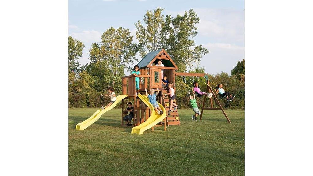 backyard wooden playset withslide