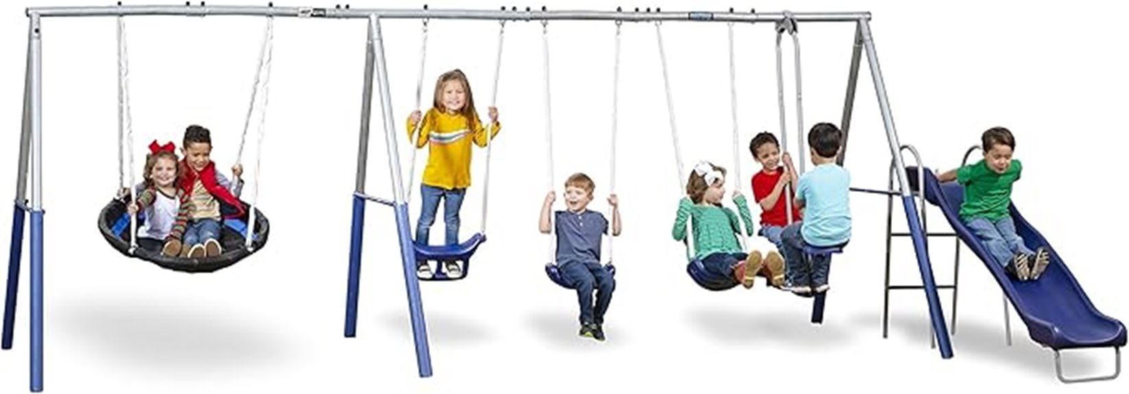 six station metal swingset fun
