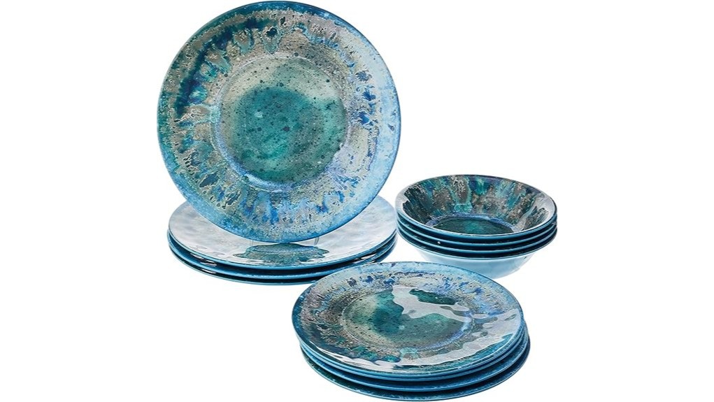 12 piece teal melamine dinnerware