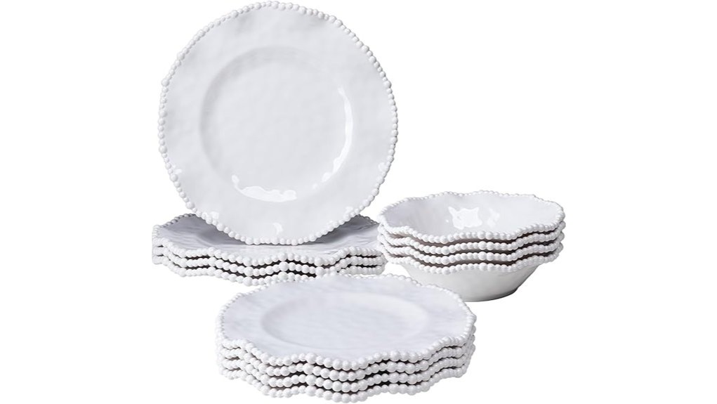 cream beaded melamine dinnerware set