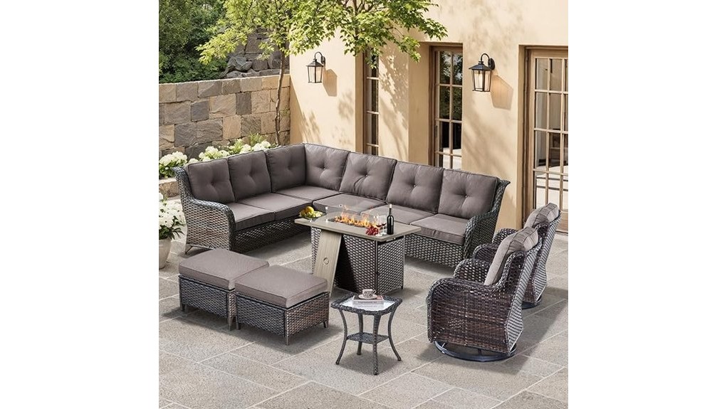 eight piece patio set with firepit