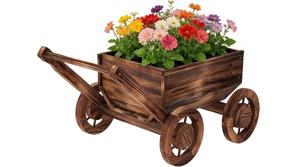 wooden wheeled floral display cart wooden wheeled floral display cart